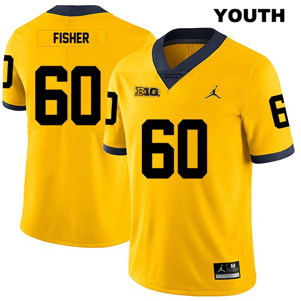 Youth NCAA Michigan Wolverines Luke Fisher #60 Yellow Jordan Brand Authentic Stitched Legend Football College Jersey JU25P70XO